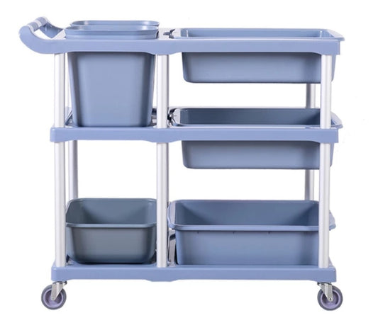 Three Tier Plastic Utility Tray Trolley With Accessories